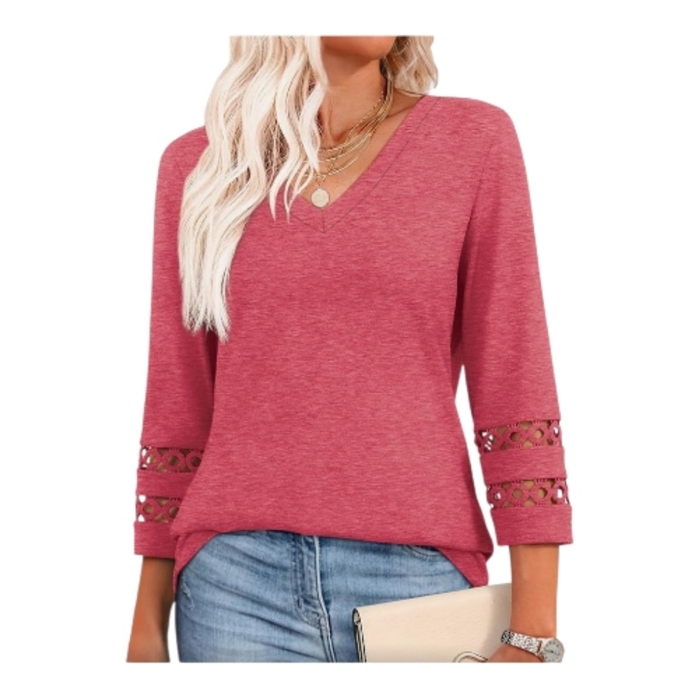 WellSize. Women's V-Neck Pink Top with Lace Sleeves. Size 3X. NWT.